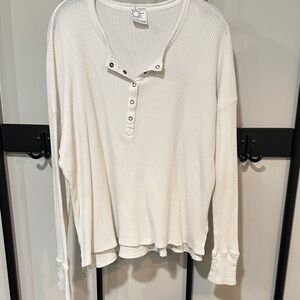 White Button Down Waffle Knit Top